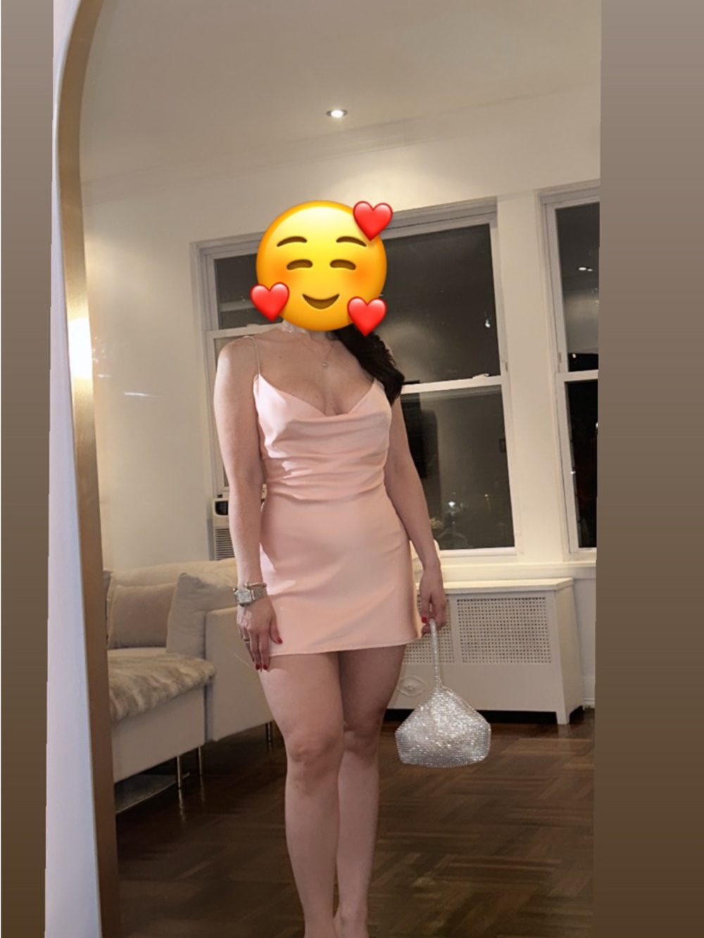 Satin Cowl Neck Mini Dress in Light Pink